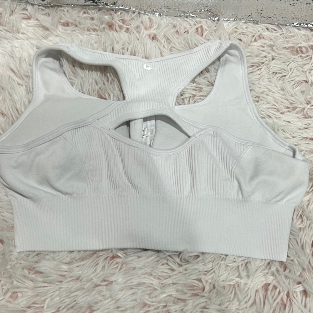 Bundle of 2 Sports Bra Women Large Blue White Zip Front Ribbed Activewear Gym - Picture 6 of 6